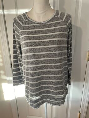 Mix No. 6 Gray and White Striped Long Sleeve Tee